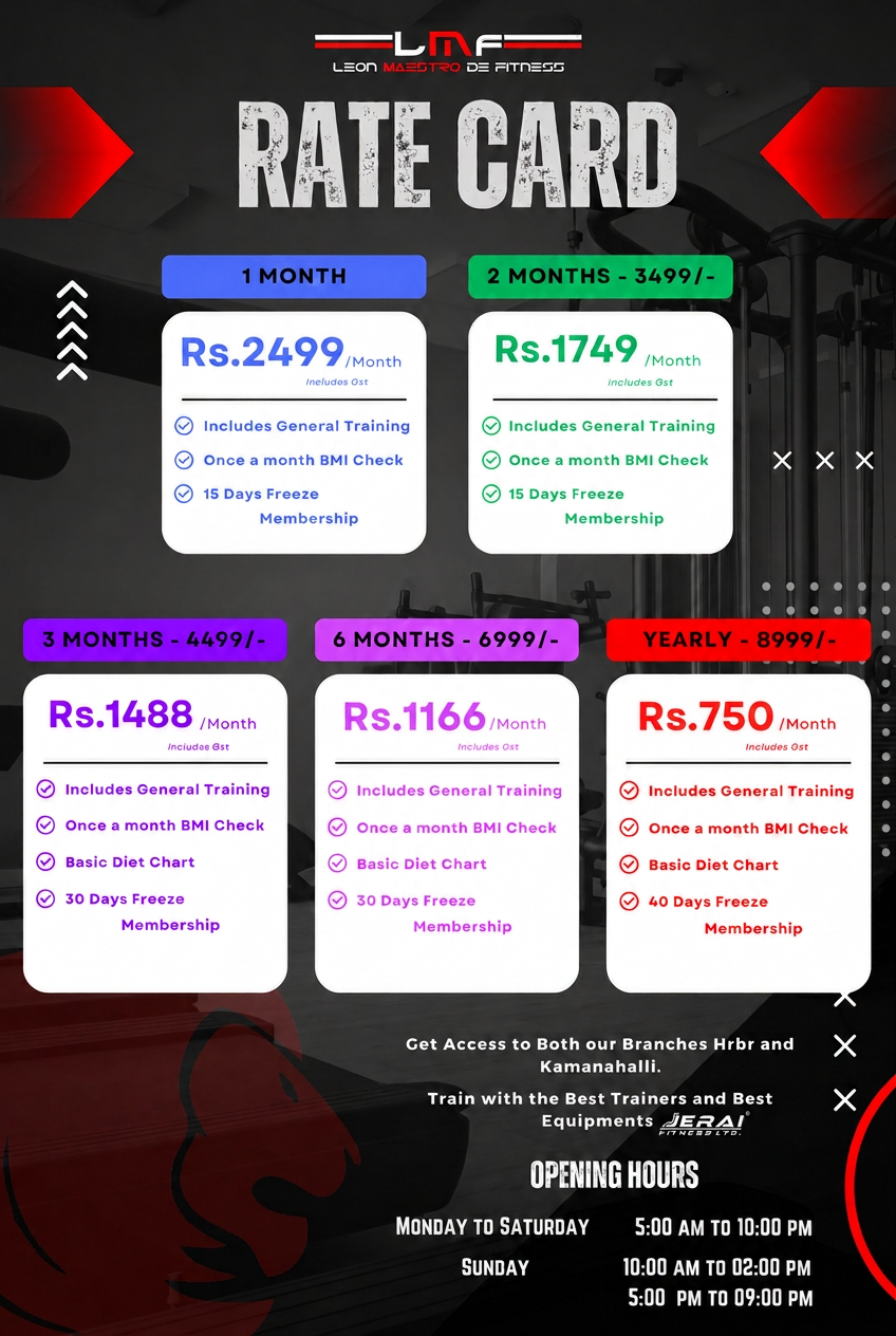 LMF Membership Rate Card — 1 Month, 2, 3, 6 Months and Yearly plans